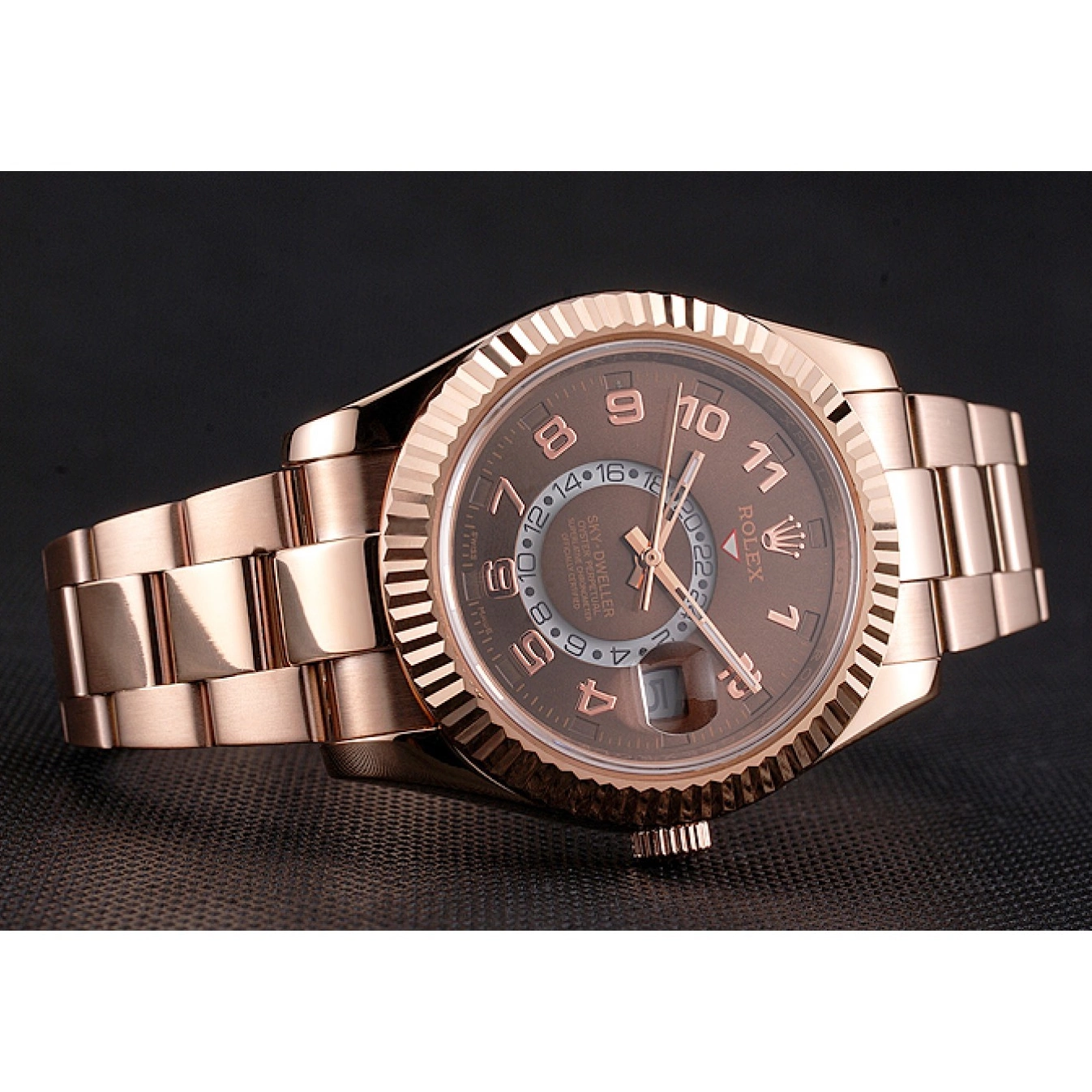 Aaa replica Case Rose Brown Rolex Ad Dweller Dial Bracelet Sky Gold 0723
